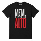 T-shirt de metal preta Metal Serve-se Alto do Força Bruta com impressão DTG